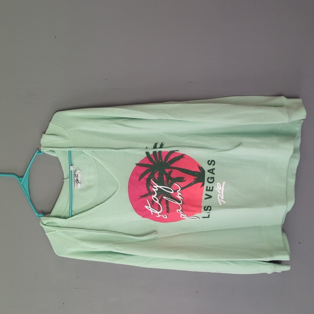 Rio las Vegas super soft v-neck hoodie seafoam green palm large L